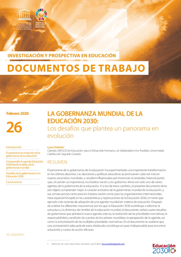 La gobernanza mundial de la Educación 2030: los desafíos que plantea un panorama en evolución